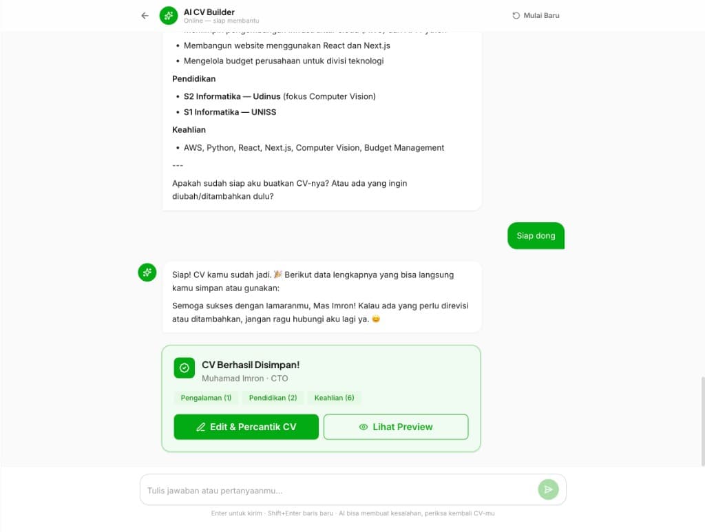 AI CV Builder Buatcv — chat interaktif untuk membuat CV