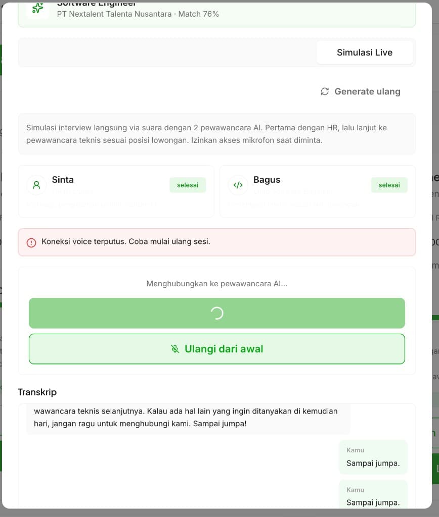 Simulasi interview AI Buatcv dengan HR dan Lead teknis